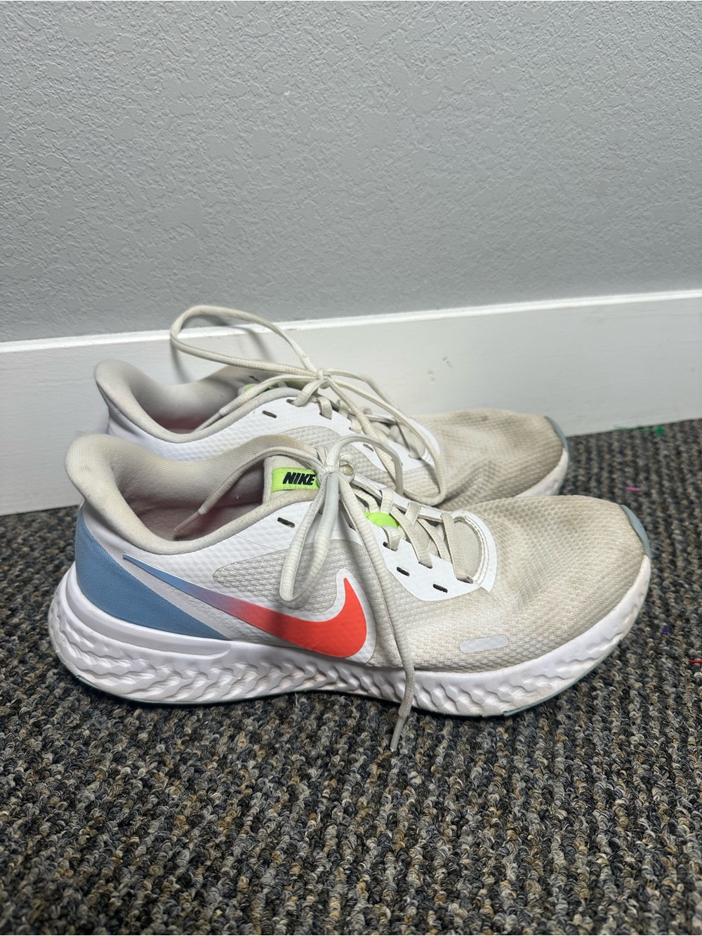 Nike Running Shoes White with Coral Swoosh and Light Blue Accent